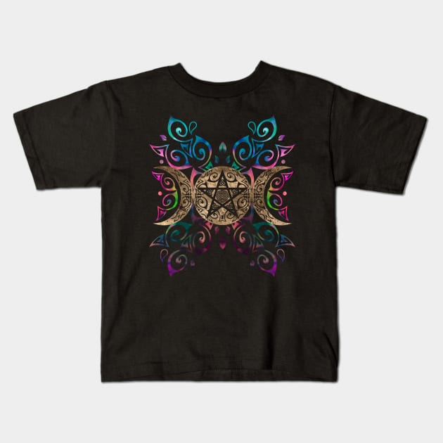 Triple Moon Goddess pentagram ornament Kids T-Shirt by Nartissima